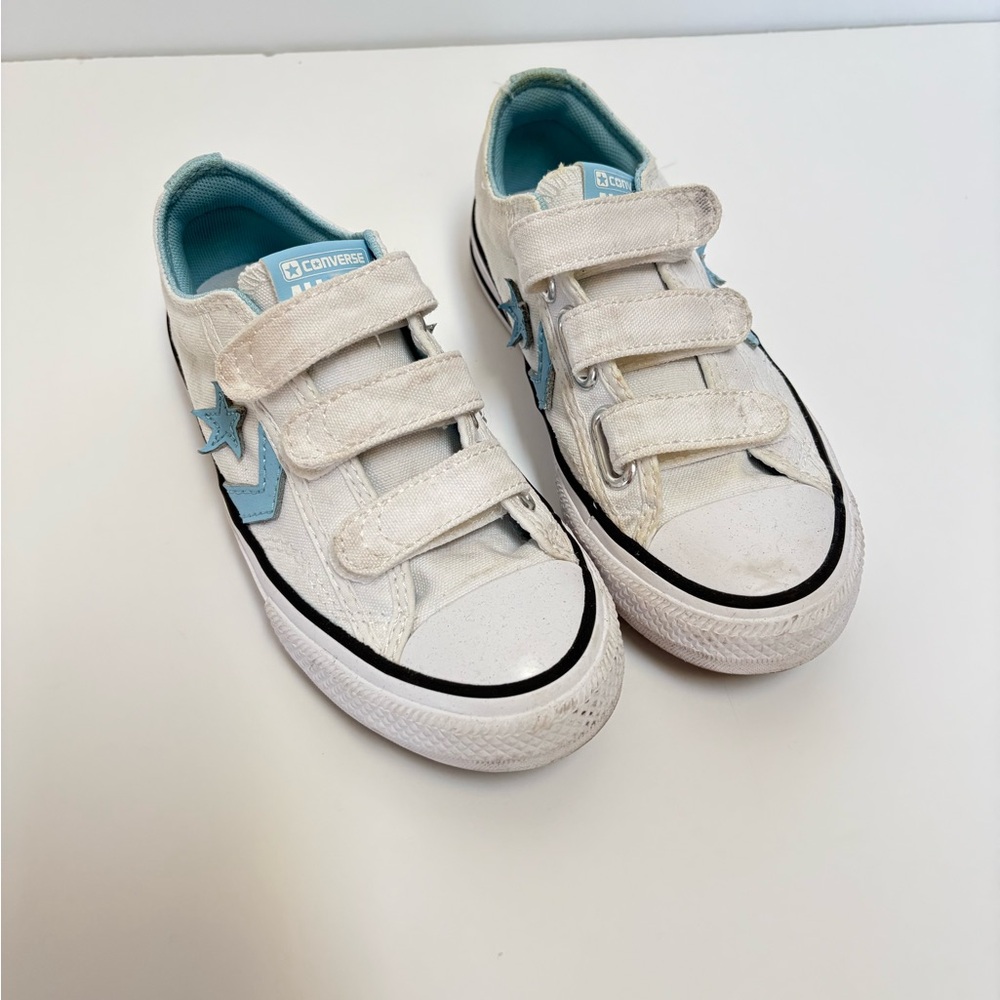 Converse Star Player Kids White/Blue Hook & Loop Low Top Sneakers US 12.5 - Picture 2 of 9